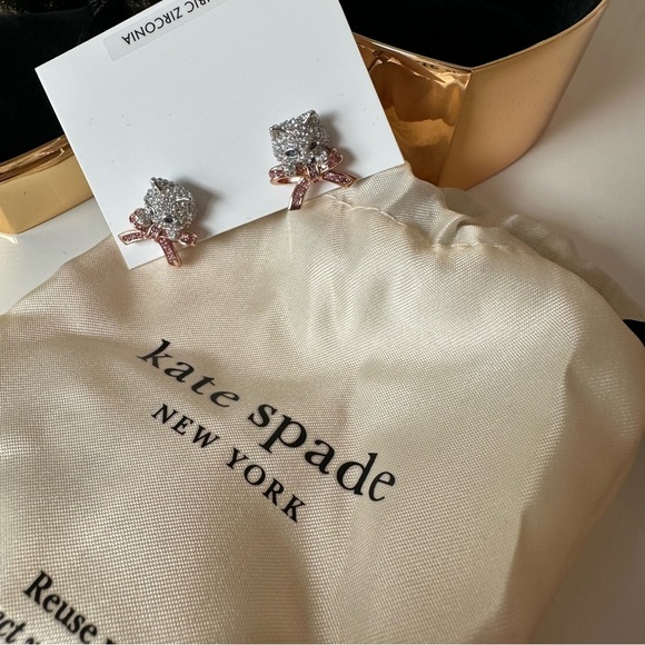 Kate Spade Glittering Silver and Pink Cat Earrings - Picture 5 of 5